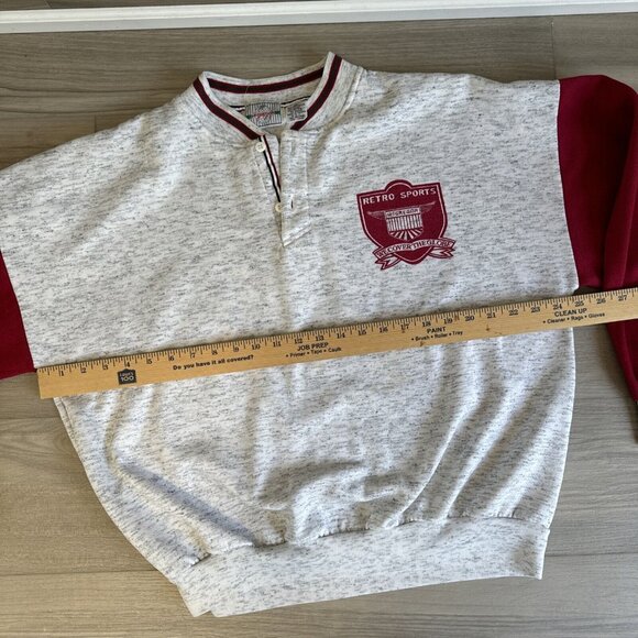 Vintage McGregor‎ Retro Sports Crewneck Henley Sweatshirt Mens XXL Grey Red - Picture 8 of 12